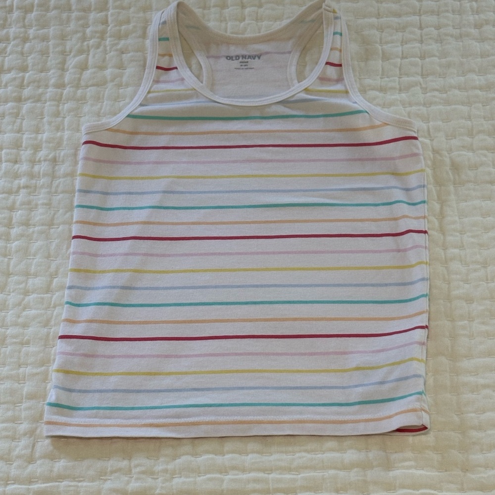 Girls Old Navy Cream and Pink Tank Top